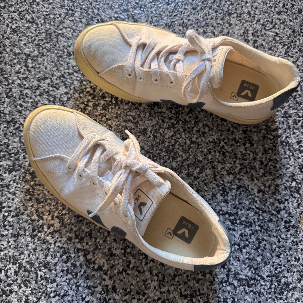 Veja Off-White Canvas Sneakers with Black Accents